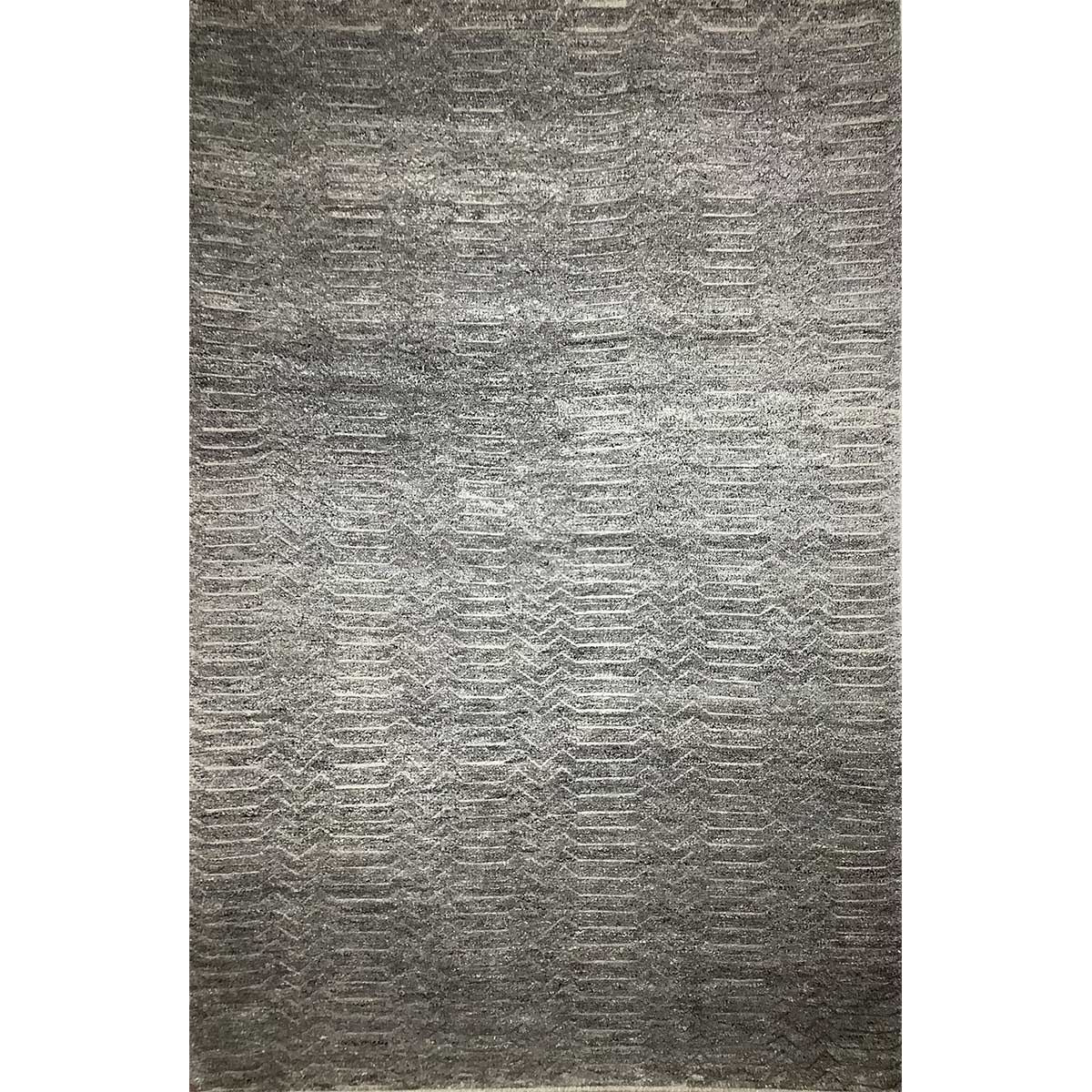 Elegant Coal and Grey Geometric Wool Rug – Hand-Knotted (Design Code HKC-053) in Croatia