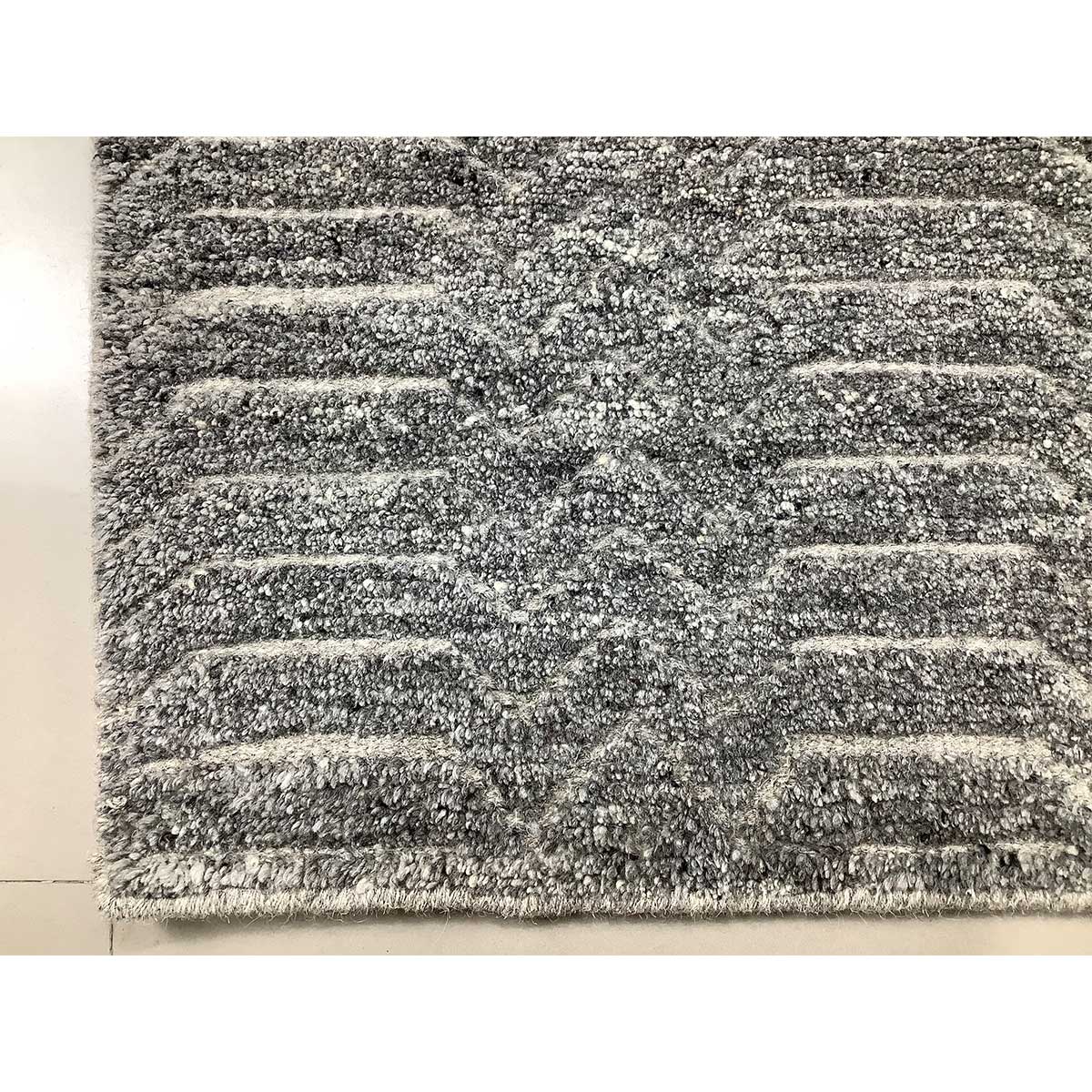 Elegant Coal and Grey Geometric Wool Rug – Hand-Knotted (Design Code HKC-053) in Croatia