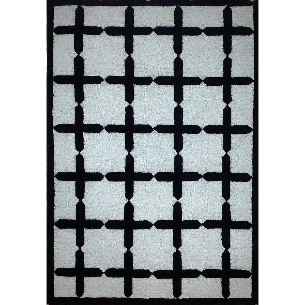 Hand-Tufted Blue and Black Wool Rug with Loop and Cut Pattern (Design Code HT-020) in Birmingham