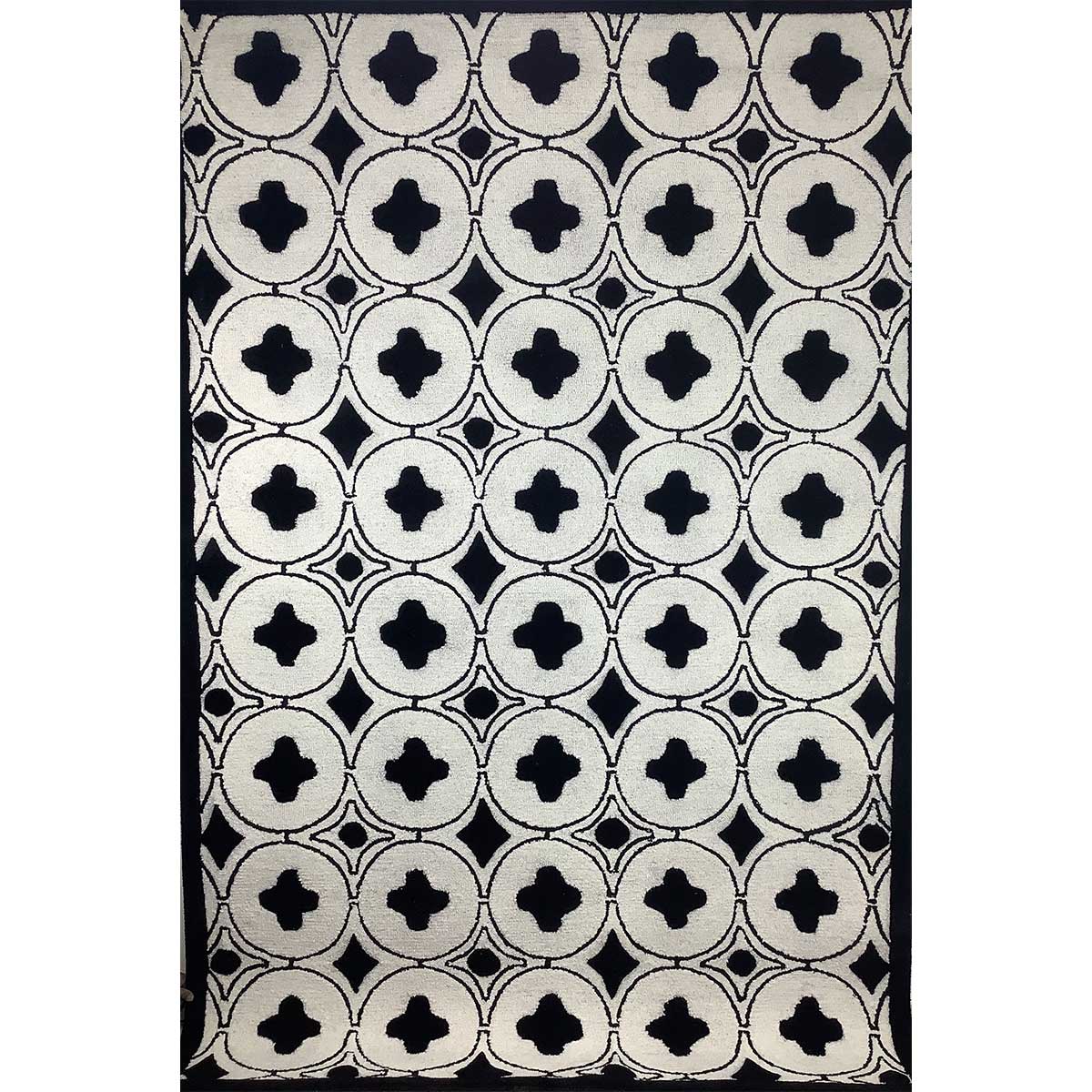 Ivory and Black Hand-Tufted Wool Rug with Loop Cut (Design Code HT-021) in Birmingham