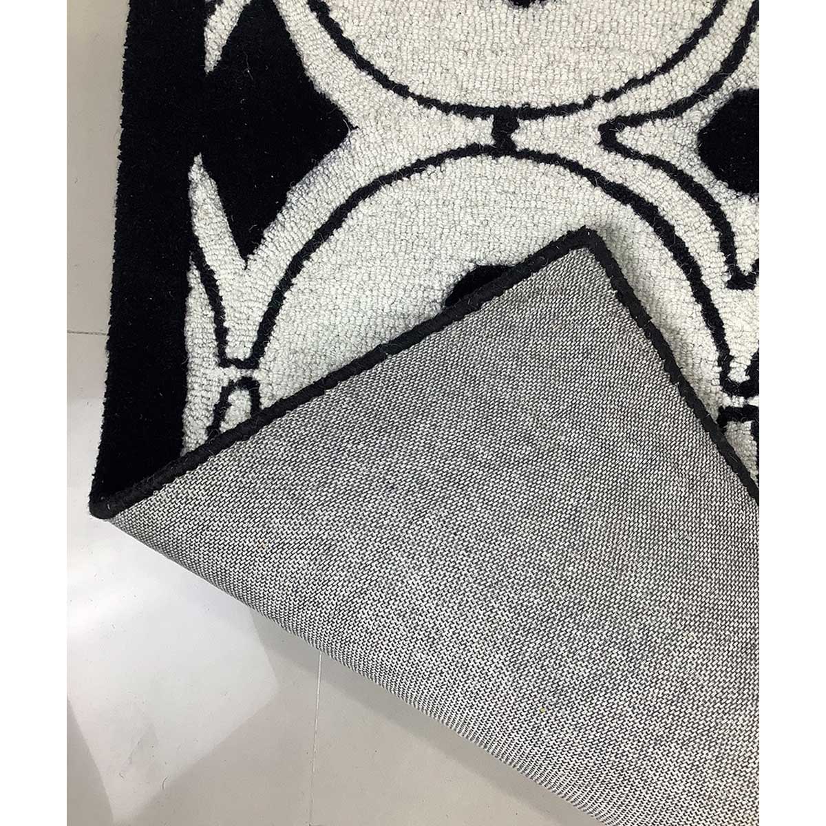 Ivory and Black Hand-Tufted Wool Rug with Loop Cut (Design Code HT-021) in Birmingham