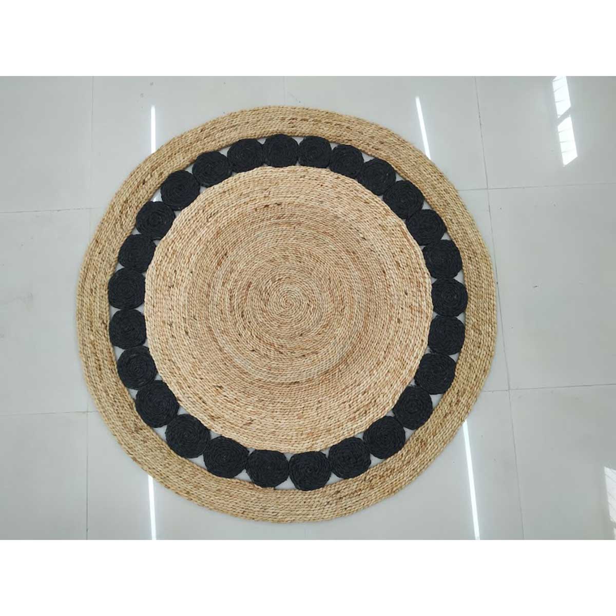 Premium Hand Woven Jute Rug Natural Black Color Braided Pattern Timeless and Durable (Design NL-027) in Birmingham