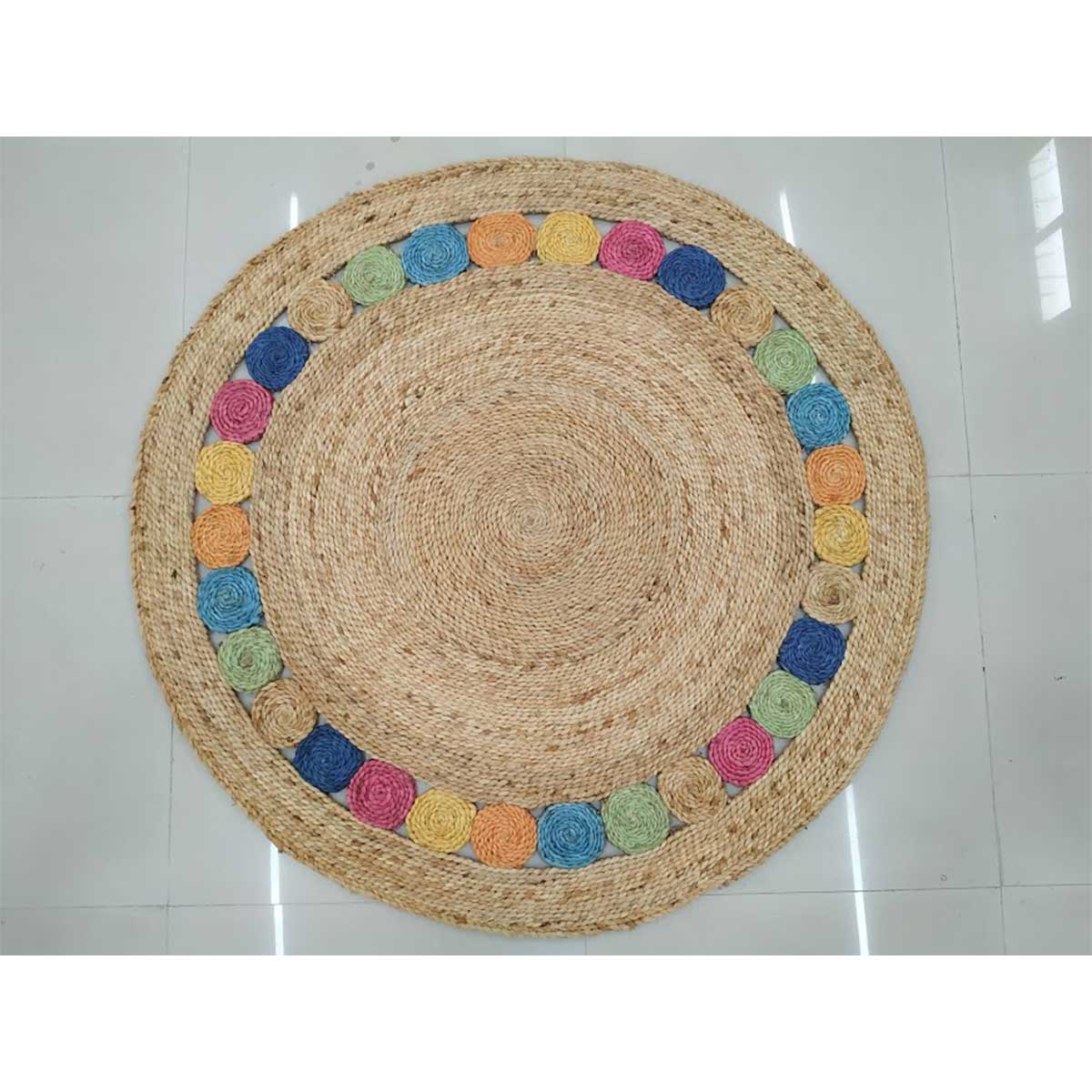 Hand Woven Jute Rug Natural Multy Color Braided Pattern Durable and Stylish (Design NL-028) in Birmingham