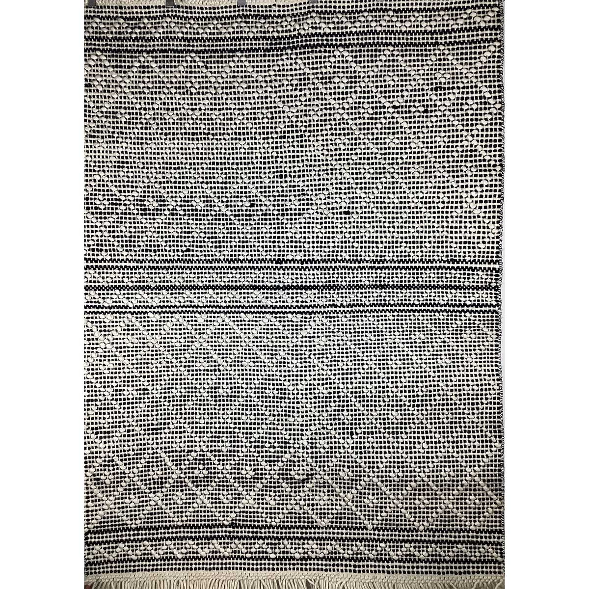 Premium Hand Woven Wool Rug Black Ivory Color Loop Pattern Flat Weave Timeless and Durable (Design OD-008) in Birmingham