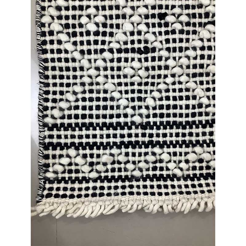 Black and White Wool Rug – Flat Weave Hand-Woven Pattern (Design Code OD-008) in Birmingham