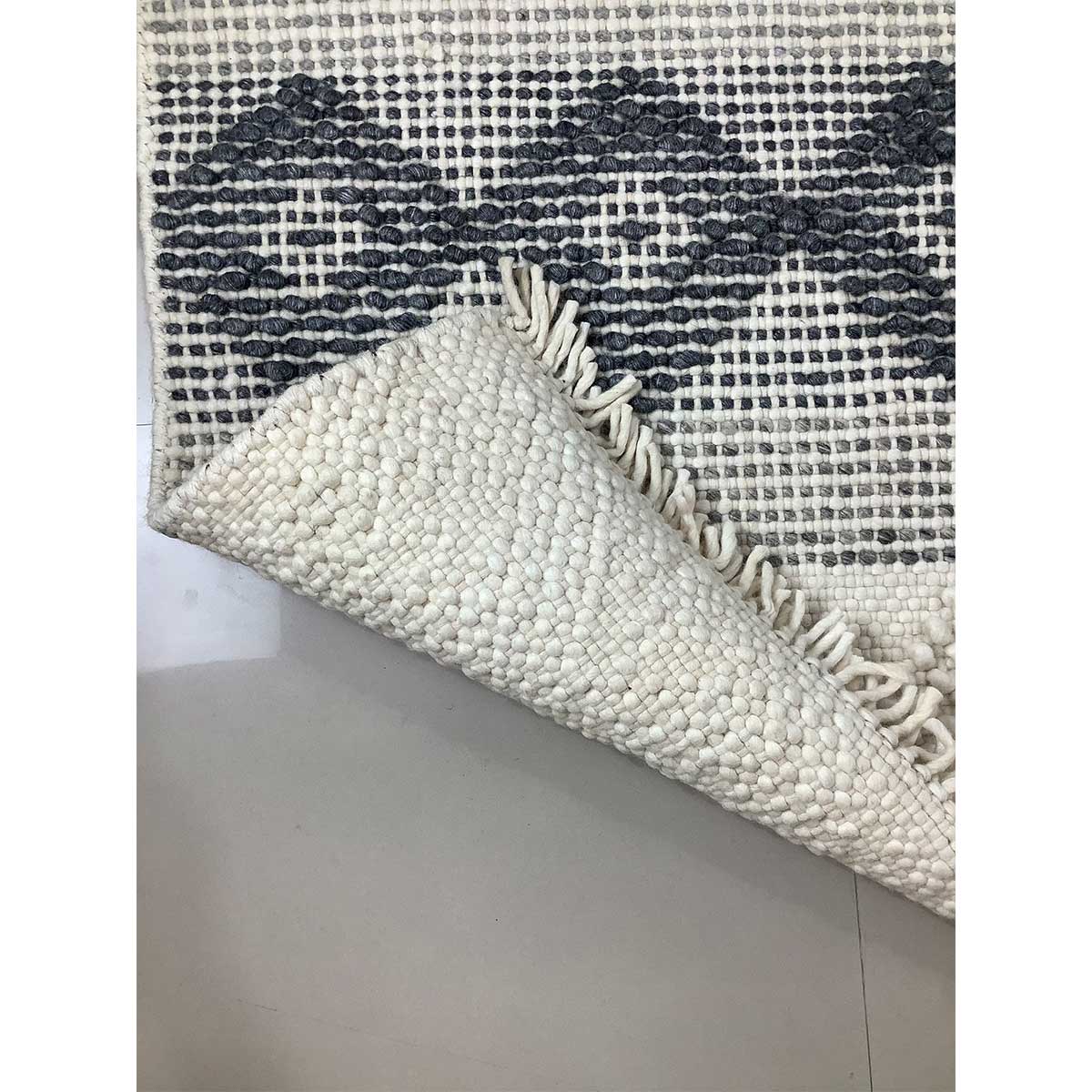 Hand Woven Wool Rug Ivory Color Loop Pattern Flat Weave Durable and Stylish (Design OD-019) in Birmingham