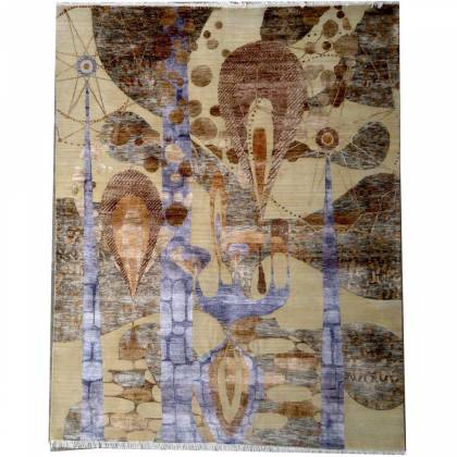 Hand-Knotted Persian Wool and Bamboo Silk Rug – Brown and Blue (Design Code M-18) Manufacturers, Suppliers, Exporters in Noida