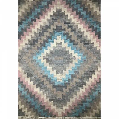 Wool Hand Woven Rug Geometric Design Flat Weave Grey Multi Color (Design FL-016) Manufacturers, Suppliers, Exporters in London